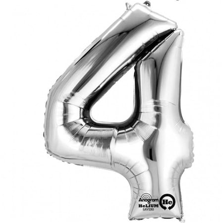 26 In. Number 4 Silver Super Shape Foil Balloons